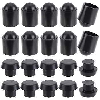 CHGCRAFT 16Pcs 2 Style Rubber End Caps, for Billiard Cue Protector, Black, 28~38x20.5~29.5mm, Inner Diameter: 26mm, 8pcs/style 