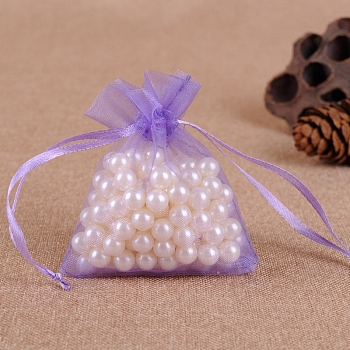 Organza Jewellery Storage Pouches, Wedding Favour Party Mesh Drawstring Gift Bags, Rectangle, Medium Slate Blue, 9x7cm