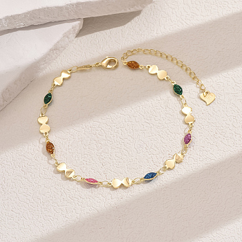 Fashionable Vintage Brass Colorful Enamel Ladies Anklets, 18K Gold Plated, Bowknot, 9-1/8 inch(230mm)