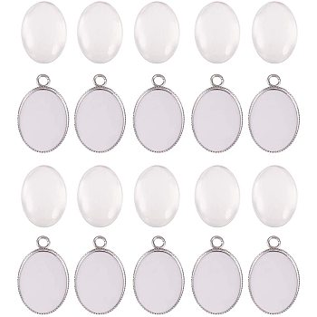 DIY Jewelry Making, with 304 Stainless Steel Pendant Cabochon Settings and Clear Glass Cabochons, Oval, Stainless Steel Color, ray: 18x13mm, 23x14x1mm, Hole: 2.5mm, 20pcs/box