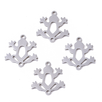 201 Stainless Steel Links connectors, Laser Cut, Frog, Stainless Steel Color, 15.5x15x1mm, Hole: 1.4mm
