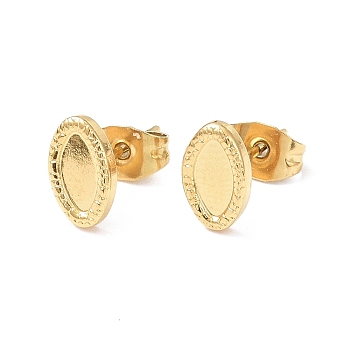 Ion Plating(IP) 304 Stainless Steel Stud Earring Finding, Earring Settings, Horse Eyes, Real 18K Gold Plated, Tray: 7x3.5mm, 9x5.5mm, Pin: 0.8mm