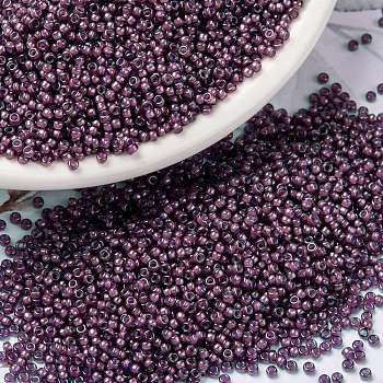 MIYUKI Round Rocailles Beads, Japanese Seed Beads, (RR386) Fancy Lined Aubergine, 15/0, 1.5mm, Hole: 0.7mm, about 5555pcs/bottle, 10g/bottle