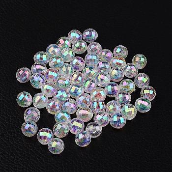 Faceted Eco-Friendly Transparent Acrylic Round Beads, AB Color, Clear AB, 8mm, Hole: 1.5mm, about 2000pcs/500g