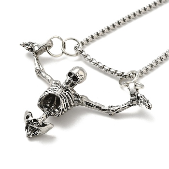 Halloween Theme Skeleton Alloy Pendant Necklaces with Box Chains, Antique Silver, 23.31 inch(59.2cm)
