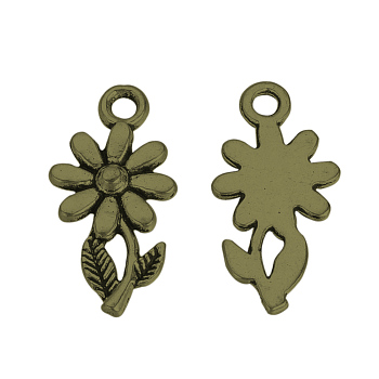 Tibetan Style Alloy Pendants, Flower, Cadmium Free & Nickel Free & Lead Free, Antique Bronze, 19x10x2mm, Hole: 2mm, about 1720pcs/1000g