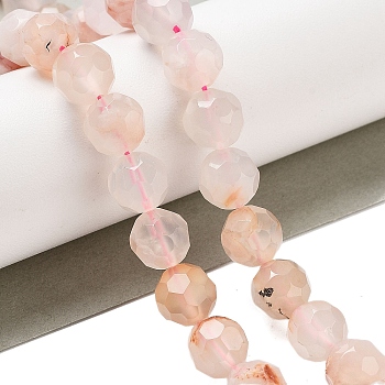 Natural Cherry Blossom Agate Beads Strands, Faceted Football Hexagonal Cut, Round, 8mm, Hole: 1.1mm, about 49pcs/strand, 15.04 inch(38.2cm)