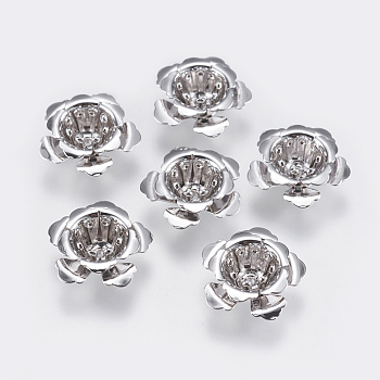 5-Petal Brass Bead Caps, Flower, Real Platinum Plated, 15x6.5mm, Hole: 1mm
