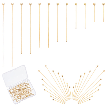 96Pcs 6 Styles 304 Stainless Steel Ball Head Pins, Real 24K Gold Plated, 22 Gauge, 15~50x0.6mm, Head: 1.8mm, 16pcs/style