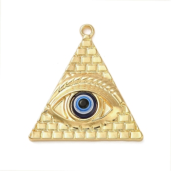 Alloy Egyptian Pyramid Eye Pendants, Evil Eye Resin Charms, Golden, 37x35x5mm, Hole: 2mm