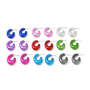 Teardrop Acrylic Stud Earrings, Half Hoop Earrings with 316 Surgical Stainless Steel Pins, Mixed Color, 23x5.5mm
