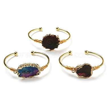 Dyed Natural Agate Irregular Druzy Nugget Open Cuff Bangle(BJEW-C028-01G)-2