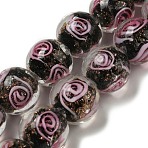 Handmade Gold Sand Lampwork Beads Strands, Round, Vortex Pattern, Black, 12mm, Hole: 2mm, about 30pcs/box(LAMP-OC0001-53A)