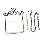 Iron Parrot Stand with Wooden Bar, Hanging Bird Stand with Chain & Hook, Black, 204x160x4~10mm(AJEW-G074-02EB)