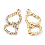 Alloy Pendants, with Crystal Rhinestone, Heart Charm, Lead Free & Cadmium Free, Light Gold, 23x13x2.5mm, Hole: 1.6mm(ALRI-L051-05KCG)