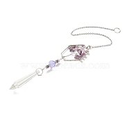 Amethyst Pendant Decoration, Hanging Suncatcher, with Stainless Steel Rings and Hexagon Alloy Frame, Bullet Shape, Purple, 404x2mm, Hole: 10mm(AJEW-P098-01P)