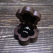 Flower Wood Wedding Ring Storage Boxes with Velvet Inside, Wooden Couple Ring Gift Case with Magnetic Clasps, Coconut Brown, 7x3.6cm(PW-WG57789-01)