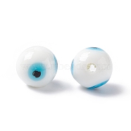 Handmade Evil Eye Lampwork Beads, Round, White, 12~12.5mm, Hole: 1.6mm(LAMP-F025-03E)