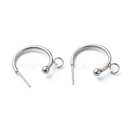 304 Stainless Steel Half Hoop Earrings, Stainless Steel Color, 19x16x3mm, Pin: 0.8mm(STAS-Z028-B01-P)