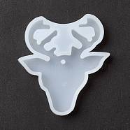 Christmas Theme DIY Christmas Reindeer/Stag Pendant Silhouette Silicone Molds, Resin Casting Molds, for UV Resin & Epoxy Resin Jewelry Making, White, 65x59x8mm, Hole: 3mm(DIY-F114-31)