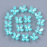 Cellulose Acetate(Resin) Bead Caps, 4-Petal, Flower, Sky Blue, 13x13x3mm, Hole: 1mm(X-KK-S161-05F)