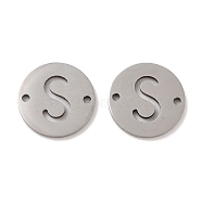 201 Stainless Steel Hollow Flat Round Links, Letter Connector Charms, Stainless Steel Color, Letter S, 12x1mm, Hole: 1.2mm(FIND-R149-03S-P)