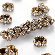 Brass Rhinestone Spacer Beads, Grade AAA, Wavy Edge, Nickel Free, Antique Bronze Metal Color, Rondelle, Crystal, 5x2.5mm, Hole: 1mm(RB-A014-L5mm-01AB-NF)
