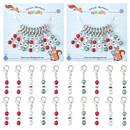 Christmas Theme Acrylic Beaded Locking Stitch Markers, Zinc Alloy Lobster Claw Clasps Locking Stitch Marker, Mixed Color, 4.2cm, 10pcs/set(HJEW-PH01755)