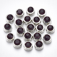 Alloy Cabochons, Fit Floating Locket Charms, with Rhinestone, Flat Round, Amethyst, 6.5x3.5mm(PALLOY-T054-114A)