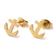 Vacuum Plating 304 Stainless Steel Stud Earrings, Anchor, Golden, 9.5x9mm(EJEW-Z040-26G)