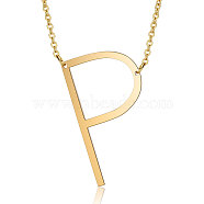 201 Stainless Steel Initial Pendants Necklaces, with Cable Chains, Letter, Letter.P, 17.3~18.3 inch(44~46.5cm)x1.5mm, LetterP: 37x22x1mm(NJEW-S069-JN004D-P)