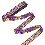 7.7 Yards Ethnic Style Polyester Ribbon, Flower Jacquard Ribbon, Garment Accessories, Purple, 3/4 inch(20mm)(OCOR-WH0086-39)