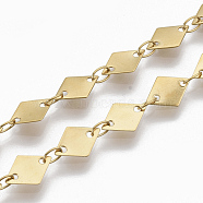 304 Stainless Steel Link Chains, Rhombus Sequin Chains, Soldered, Golden, rhombus: 8.7x6x0.3mm, link: 3.6x2.3x0.3mm, about 39.37 inch(1m)/strand(CHS-S006-JN949-2)