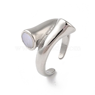 Shell Open Cuff Ring for Women, 304 Stainless Steel Bypass Finger Ring, Real 18K Gold Plated, Stainless Steel Color, White, 10.5mm, Inner Diameter: Adjustable(RJEW-C091-03P-01)