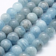 Natural Aquamarine Bead Strands, Round, 10.5~11mm, Hole: 1mm, about 37pcs/strand, 15.5 inch(G-P371-23D)