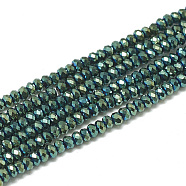 Electroplate Glass Beads Strands, Faceted, Rondelle, Teal, 2.5x1.5mm, Hole: 0.8mm, about 160~165pcs/strand, 13.78 inch~14.17 inch(35~36cm)(X-EGLA-Q112-C03)