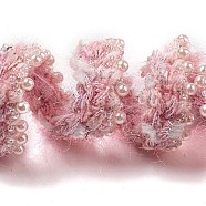 Polyester Crochet Lace Trim, Knitted Decor Trimming with ABS Imitation Pearl & Glass & PVC Paillettes, for Clothes Bridal Dress, Pearl Pink, 5/8 inch(16mm)(OCOR-Q058-25A)