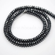 Grade A Magnetic Synthetic Hematite Beads Strands, Faceted Rondelle, Black, 6x3mm, Hole: 1mm, about 155pcs/strand, 15.7 inch(G-O004C-03)