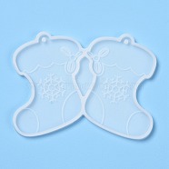 Christmas Themed DIY Pendant Silicone Molds, Resin Casting Molds, Clay Craft Mold Tools, Socks, White, 62x82x3.5mm, Hole: 2mm, Inner Diameter: 59x40mm(DIY-P030-29)