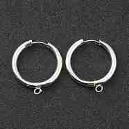 201 Stainless Steel Huggie Hoop Earring Findings, with Horizontal Loop and 316 Surgical Stainless Steel Pin, Silver, 29x27x3mm, Hole: 2.5mm, Pin: 1mm(STAS-P283-01M-S)