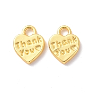 Rack Plating Alloy Charms, Cadmium Free & Lead Free & Nickle Free, Heart with Word Thank You Charm, Matte Gold Color, 12.5x10x2mm, Hole: 2.5mm(FIND-I036-37MG)
