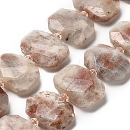 Natural Sunstone Beads Strands, with Glass Beads, Faceted, Rectangle, 20.5~22.5x15.5~16.5x6.5~7.5mm, Hole: 1.6mm, about 21pcs/strand, 15.12~15.28''(38.4~38.8cm)(G-H078-B01-01)