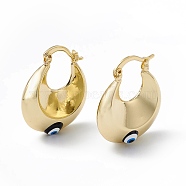 Enamel Evil Eye Thick Hoop Earrings, Real 18K Gold Plated Brass Jewelry for Women, Black, 27x23x9mm, Pin: 1mm(EJEW-A093-02G-03)