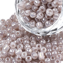 6/0 Glass Seed Beads, Ceylon, Round, Rosy Brown, 4mm, Hole: 1.5mm, about 4500Pcs/pound(SEED-A011-4mm-148-01)