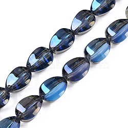 Electroplate Glass Beads Strands, Teardrop Shape, Marine Blue, 15x11.5~12x10~10.5mm, Hole: 1.2mm, about 39~40pcs/strand, 23.62~23.94 inch(60~60.8cm)(EGLA-T028-01O)