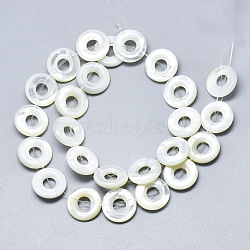 Natural White Shell Mother of Pearl Shell Charms, Donut, Creamy White, 15x5mm, Hole: 3mm(SSHEL-N036-017A-01)