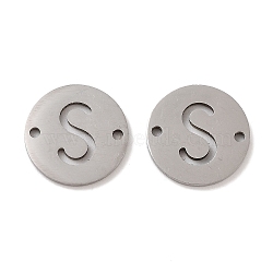 Non-Tarnish 201 Stainless Steel Hollow Flat Round Links, Letter Connector Charms, Stainless Steel Color, Letter S, 12x1mm, Hole: 1.2mm(FIND-R149-03S-P)