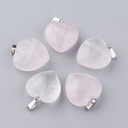 Natural Rose Quartz Pendants, with Platinum Tone Alloy Findings, Heart, 22~23x20~21x9~10mm, Hole: 2.5x5.5mm(X-G-S219-16F)