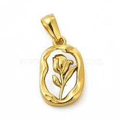 Vacuum Plating 304 Stainless Steel Pendants, with Shell, Oval Charms with Rose, Golden, 20.5x12x2.5mm, Hole: 6x3.5mm(X-STAS-A073-13G)