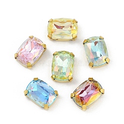 Brass Glass Rhinestone Sew on Rhinestones, Rectangle, Faceted, Mixed Color, Platinum, 14x10x7mm, Hole: 0.8mm(RGLA-U001-07G-03)